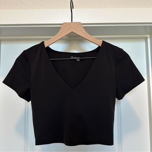 Aerie Offline Black Cropped V-Neck Workout Top